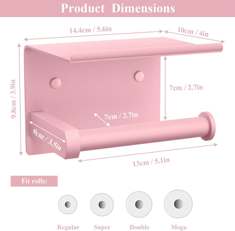 Tindbea Toilet Paper Holder with Phone Shelf, Adhesive or Screw Wall Mount Toilet Tissue Roll Holder, Rustproof & Multifunctional Stainless Steel Bathroom Storage Dispenser (Blush Pink) - Image 3
